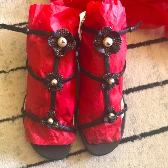 Rene Caovilla Black Karung/Pearls Jet Strass Sandal - Picture 6 of 11